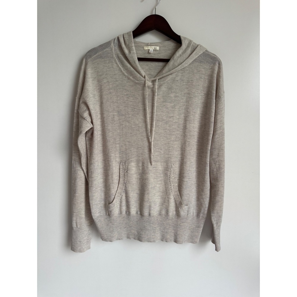 Skin Worldwide 100% Cashmere Hoodie Sweater Oatmeal Beige Kangaroo Pocket Small
